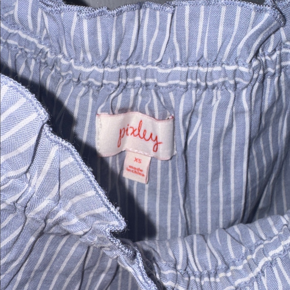 Pixley Women’s Blue White Short Sleeve Off the Shoulder Top XS - Picture 2 of 3